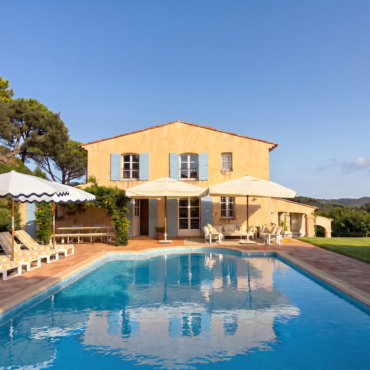 Private heated saltwater pool with sea-view setting, view 1 of 4.